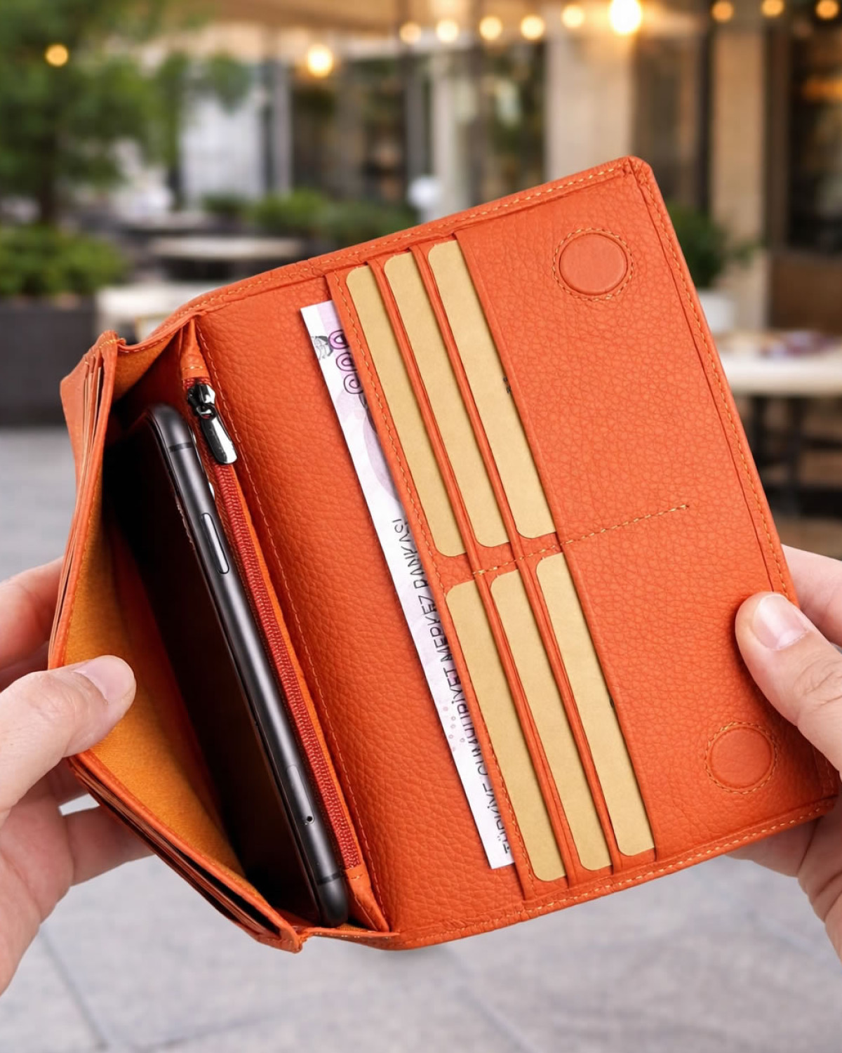 Draven Telefon Bölmeli Kadın Cüzdan - Turuncu
