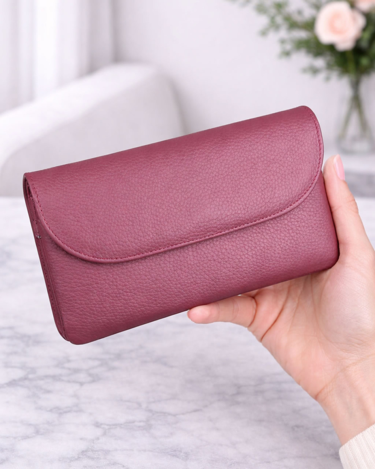 Elya Cüzdan - Çok Bölmeli - Hakiki Deri - Bordo