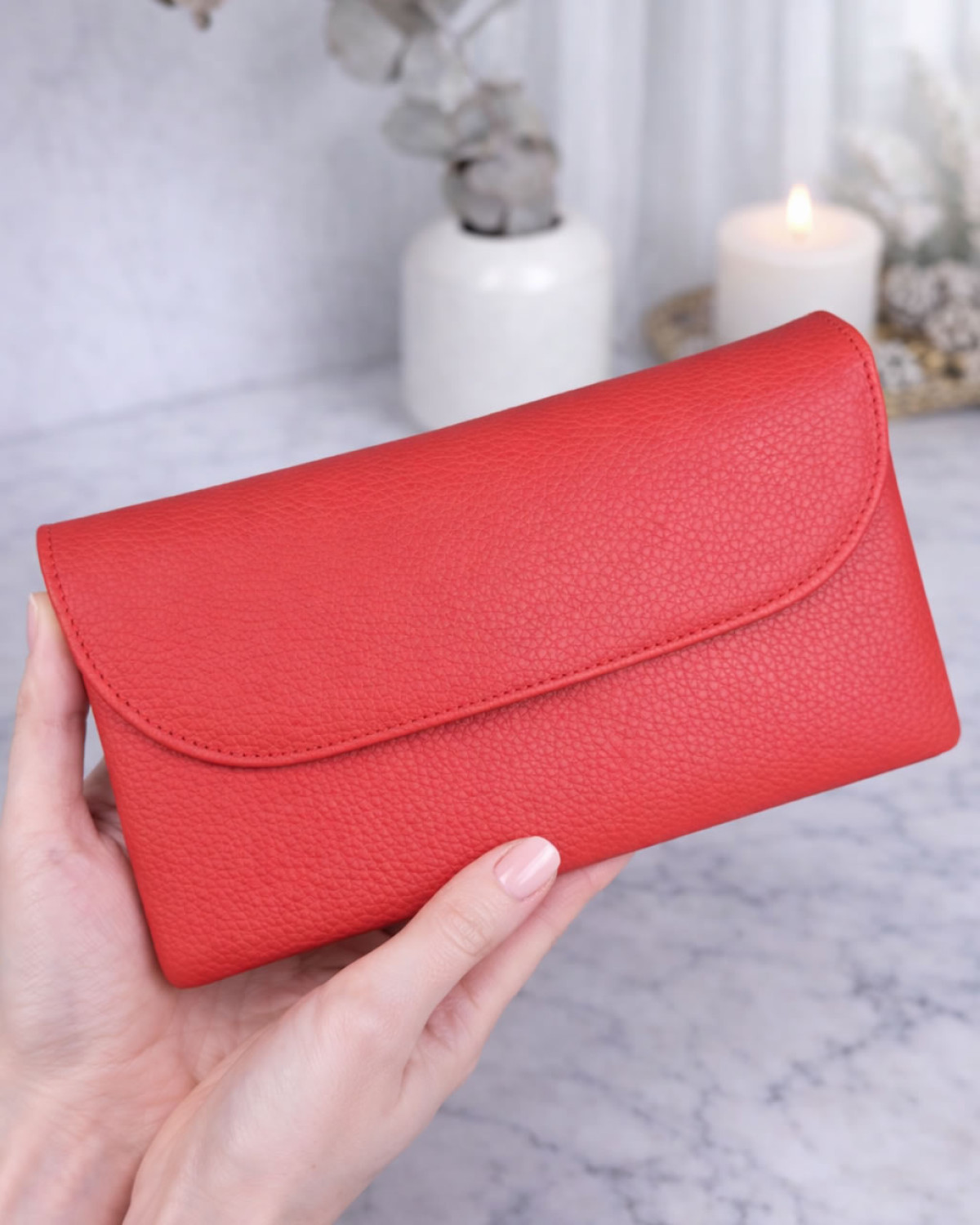 Elya Cüzdan - Çok Bölmeli - Hakiki Deri - Kırmızı