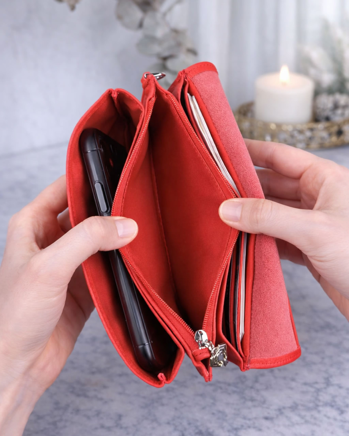 Elya Cüzdan - Çok Bölmeli - Hakiki Deri - Kırmızı