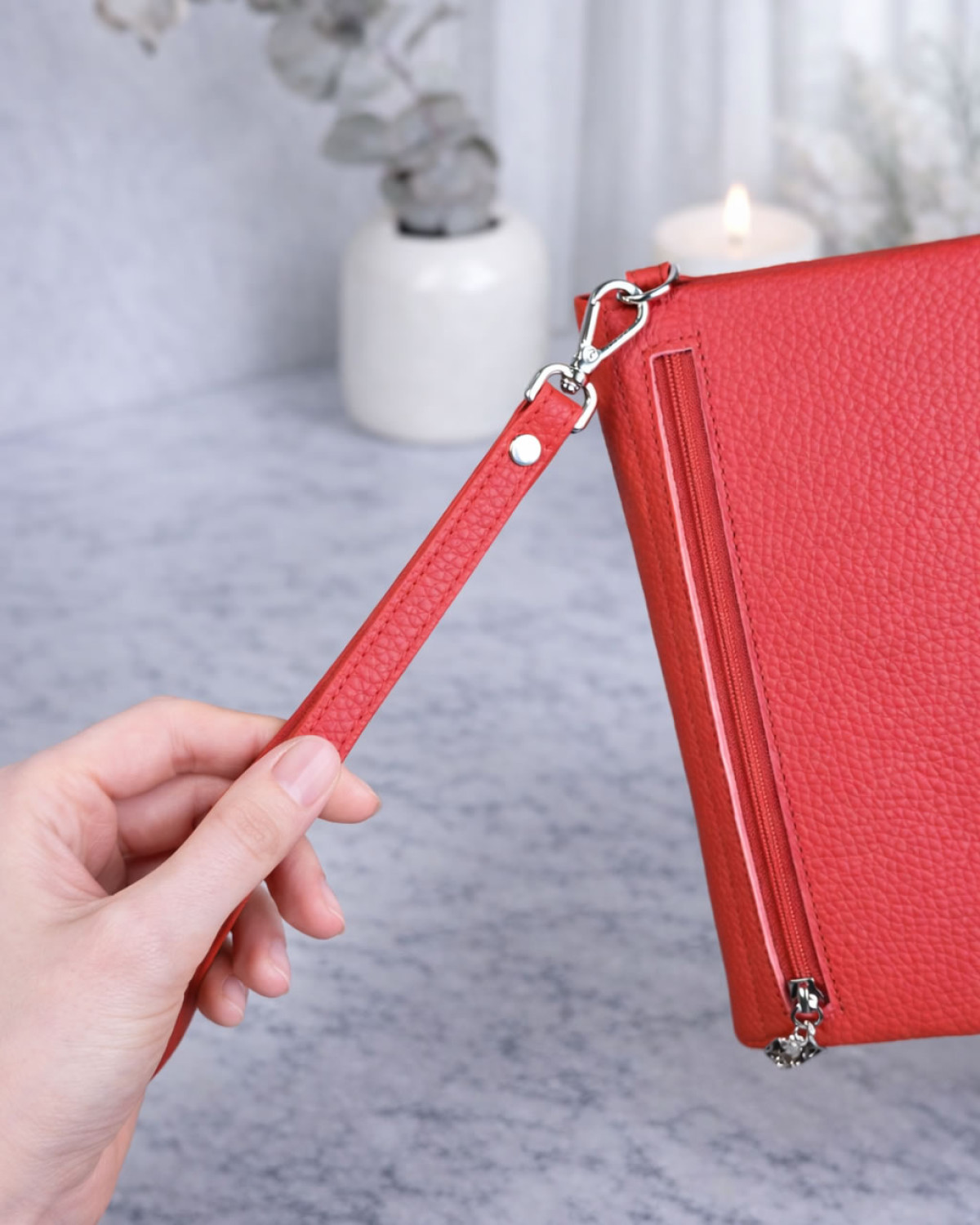 Elya Cüzdan - Çok Bölmeli - Hakiki Deri - Kırmızı