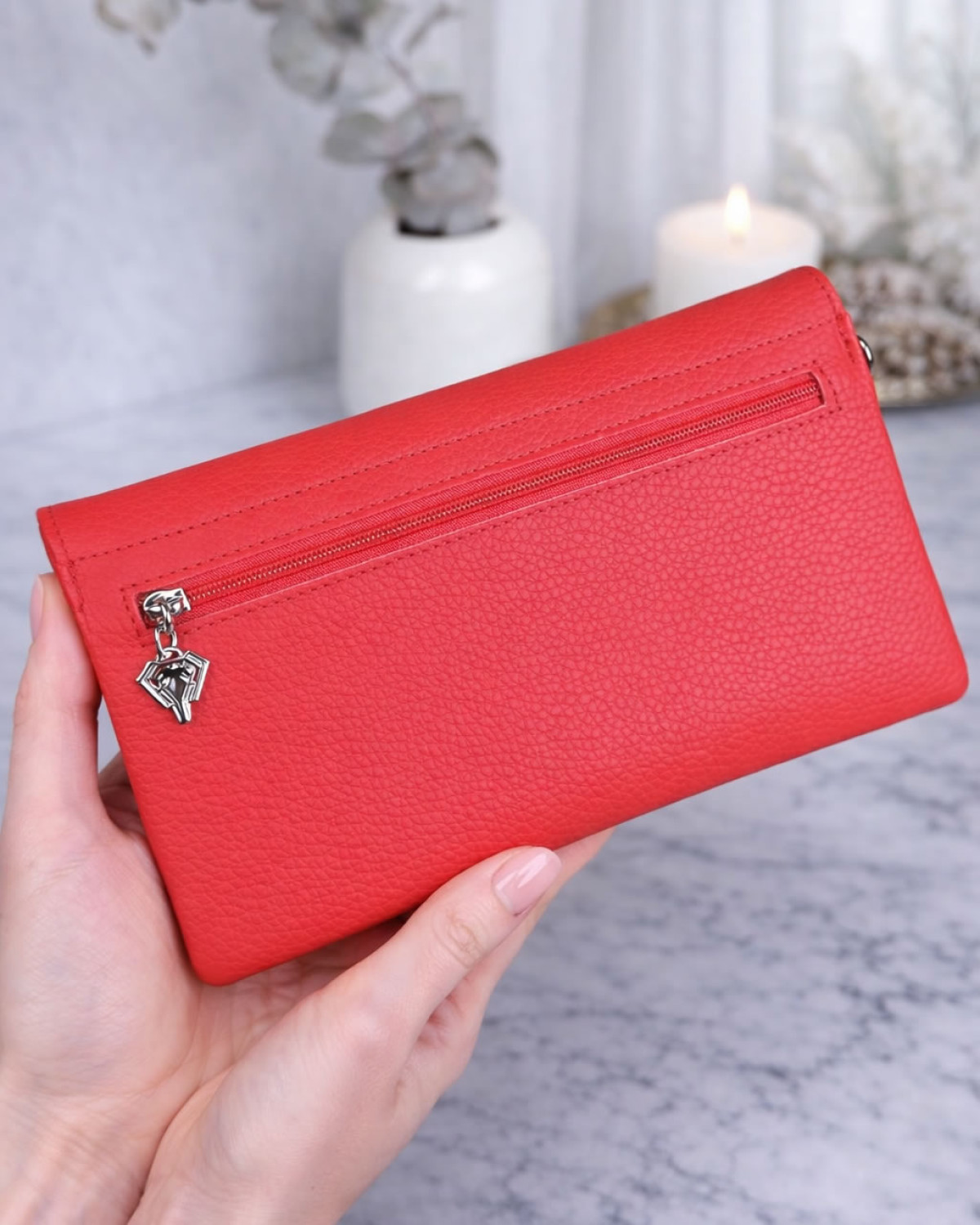 Elya Cüzdan - Çok Bölmeli - Hakiki Deri - Kırmızı