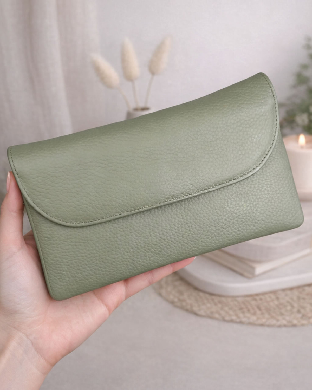 Elya Cüzdan - Çok Bölmeli - Hakiki Deri - Haki