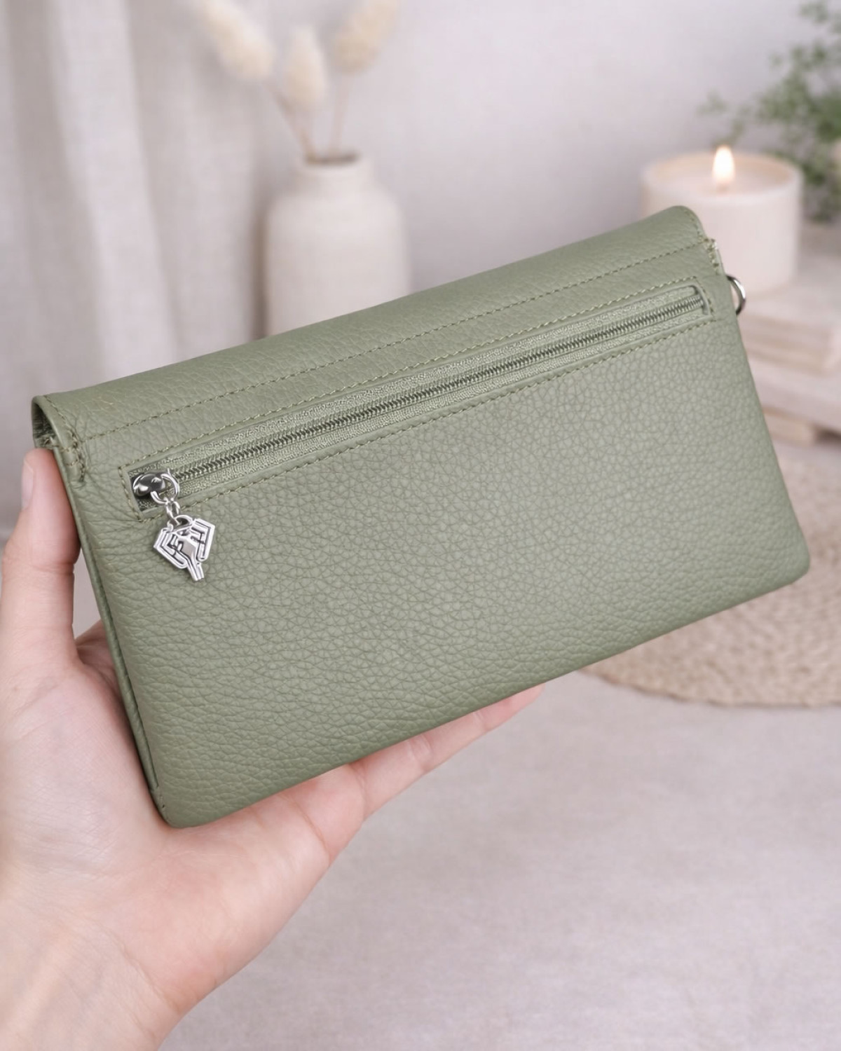 Elya Cüzdan - Çok Bölmeli - Hakiki Deri - Haki