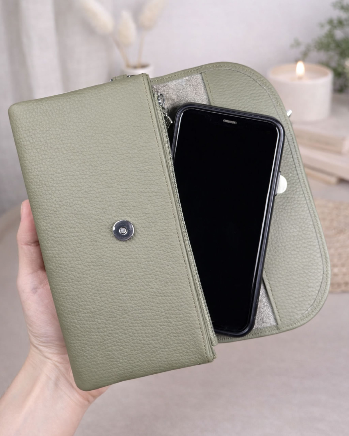 Elya Cüzdan - Çok Bölmeli - Hakiki Deri - Haki