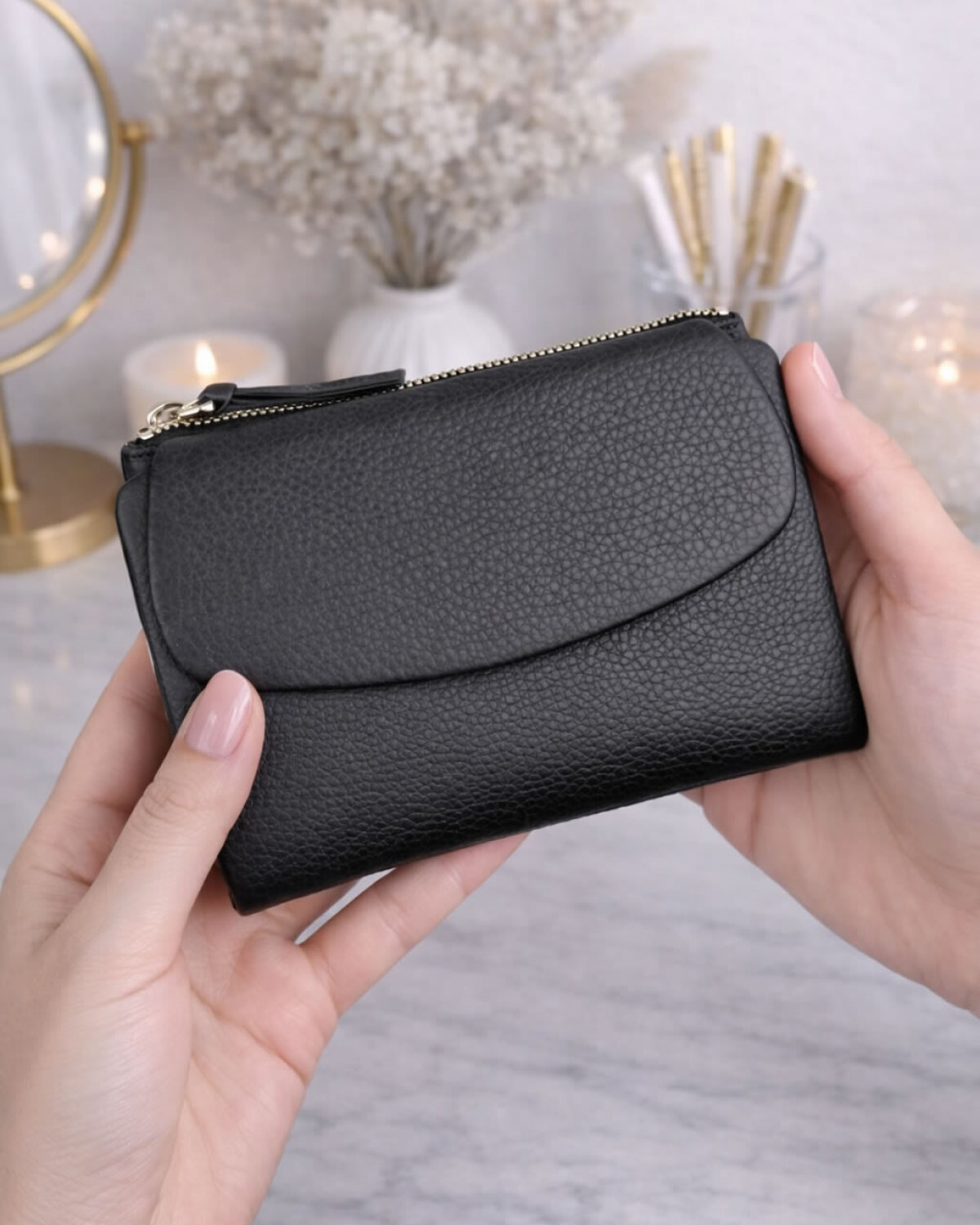 Mivra Cüzdan - Hakiki Deri, Kartlık, Fermuarlı- Siyah