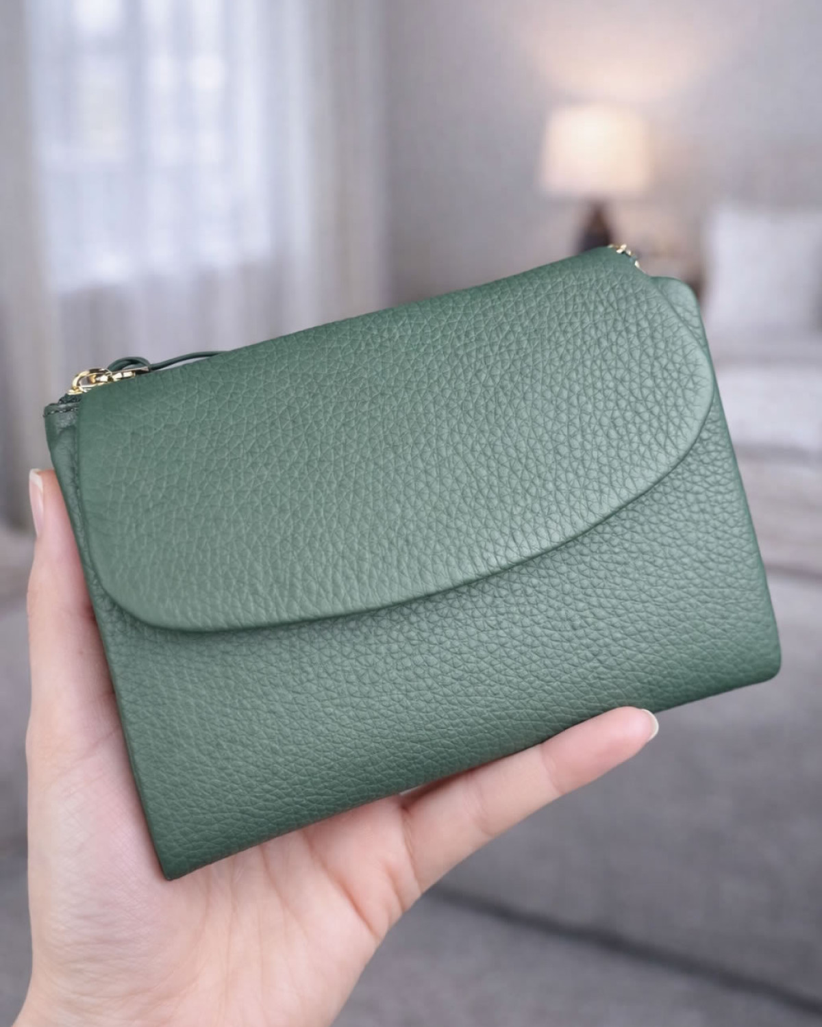 Mivra Cüzdan - Hakiki Deri, Kartlık, Fermuarlı- Yeşil