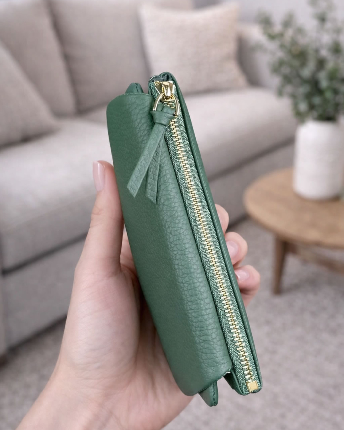 Mivra Cüzdan - Hakiki Deri, Kartlık, Fermuarlı- Yeşil